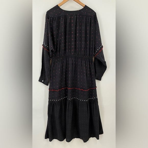 Anthro DOLAN XL Lindy Midi Dress 0702 Long Sleeve red black tiered peasant - Picture 9 of 12